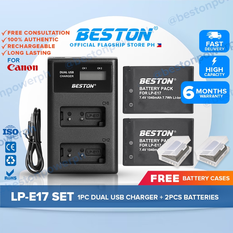 Beston SET LP-E17 LCD Charger + 2 PC Battery 7.4V 1040mAh Canon LPE17 ...