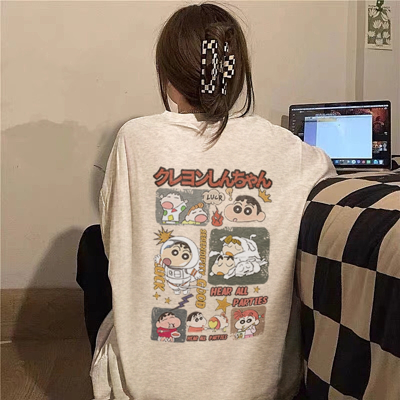 Korean fashion 100 cotton astronaut crayon shin chan printed tee