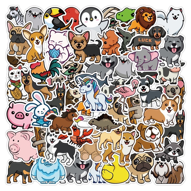 50pcs Cute Stickers Cool vinyl Pvc Sticker Various Cartoon Animal ...