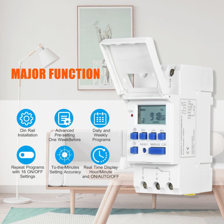 Din Rail Timer Switch THC15A Electronic Weekly 7 Days Programmable AC ...