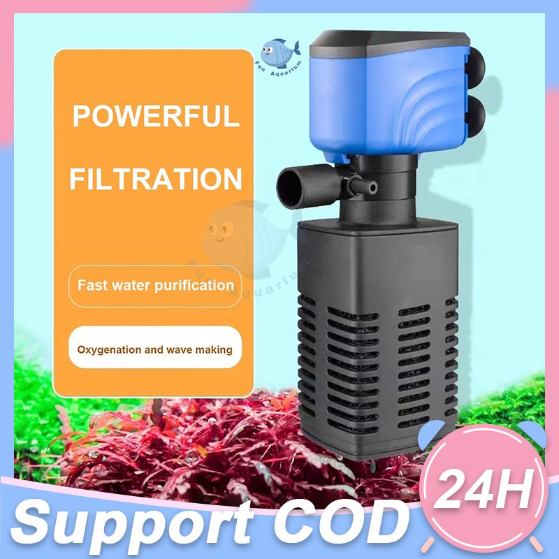 3 in 1 Mini Aquarium Filter For Fish Tank Oxygen Pump Air Aerator Water ...