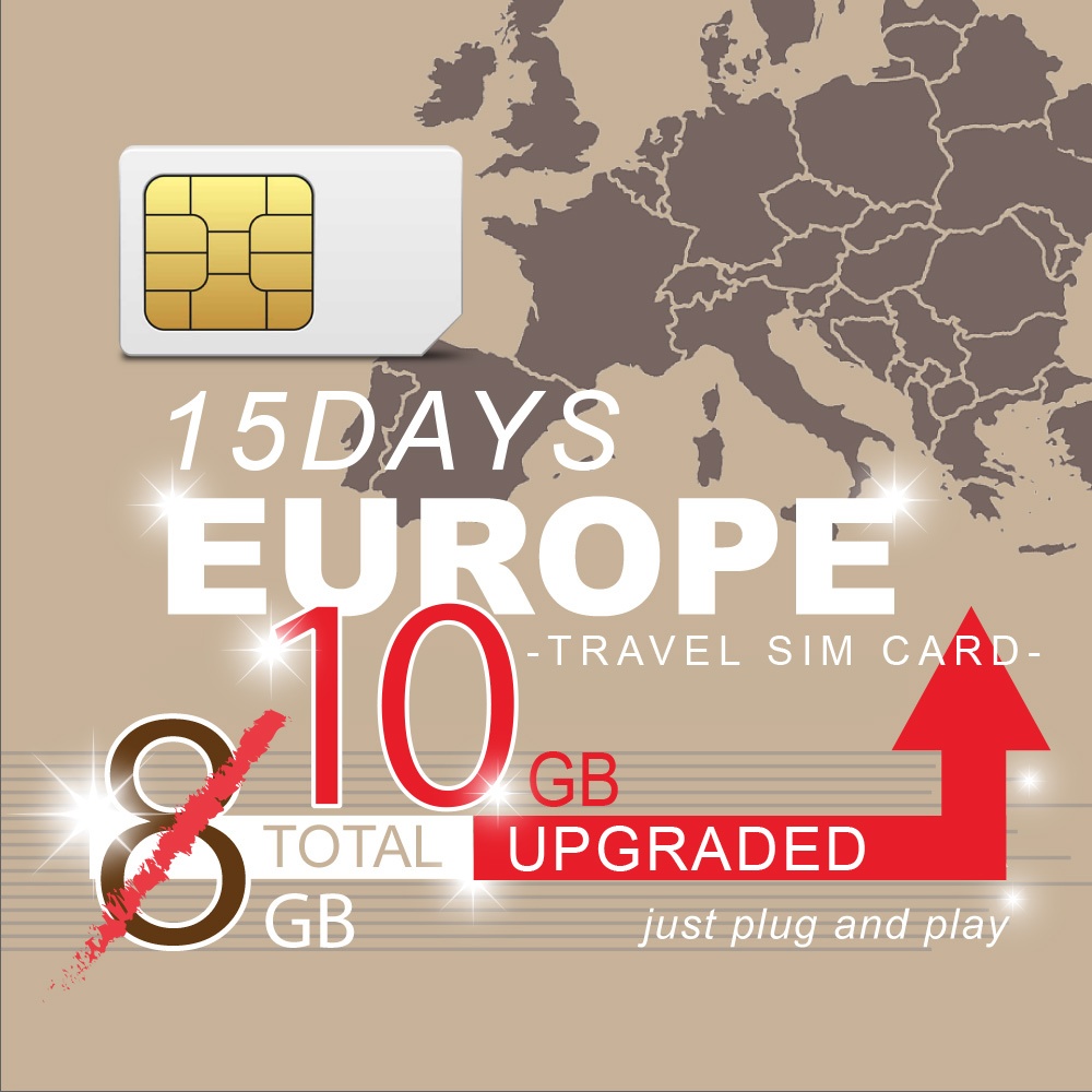 EUROPE 35 countries Travel Sim Card 15 Days upgraded【total 8GB+2GB