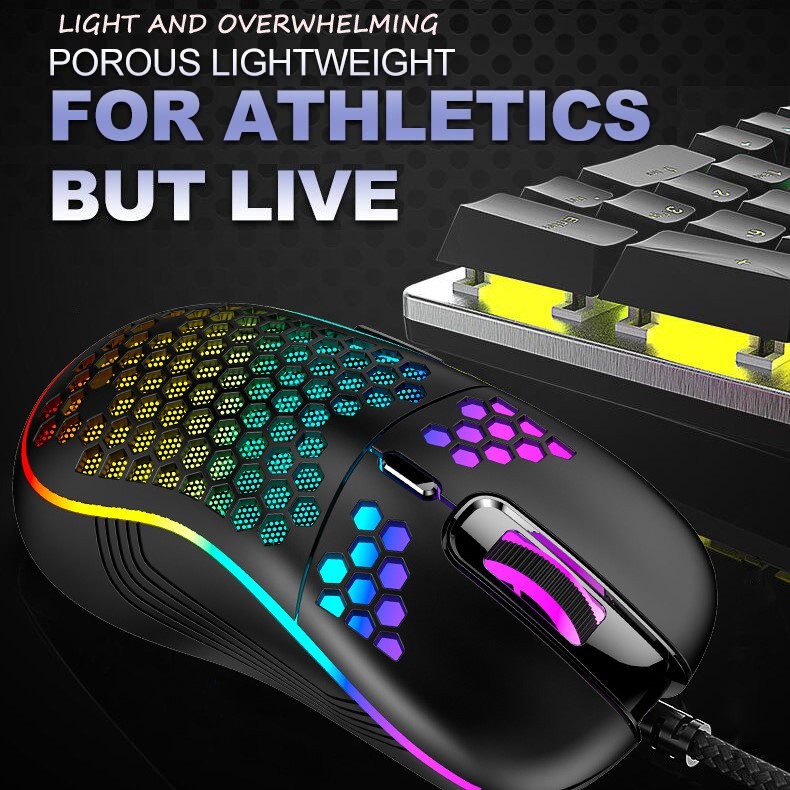 Lightweight Wired Mouse Honeycomb Hollow Design 7-color Breathing Light ...