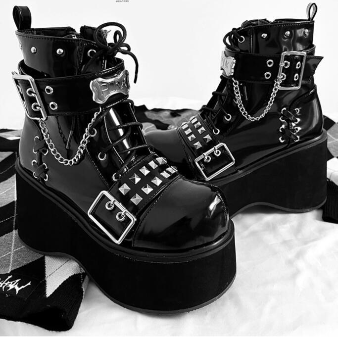 ON HAND Glammazon Boutique Shiny Black Punk Gothic Rock Platform Boots ...