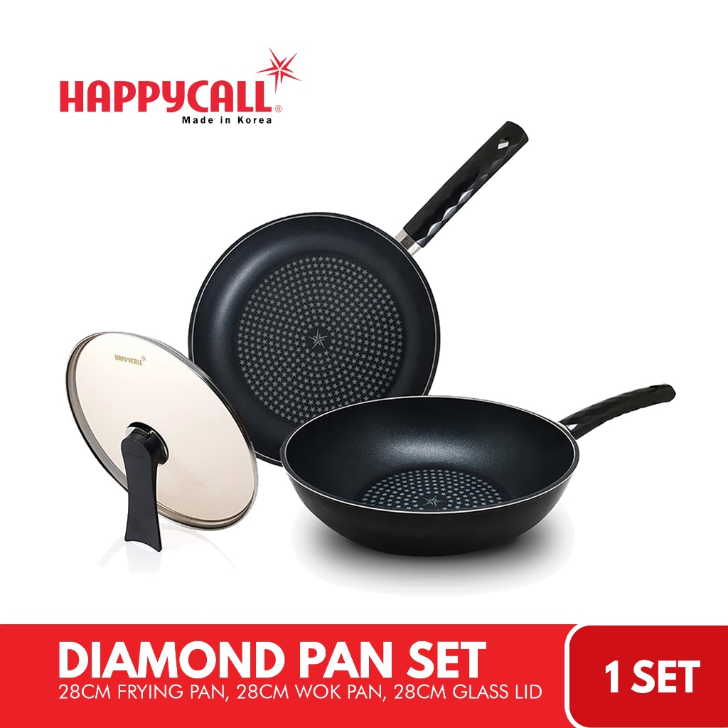 Diamond Pan Set 3 Pcs 28cm Frying Pan 28cm Wok Pan 28cm Glass Lid Not ...