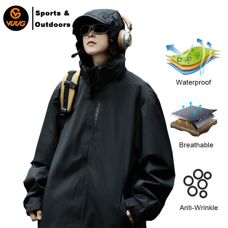 VUUG Men Outdoor Hiking Jackets Waterproof Hooded Windbreaker Coat Men ...