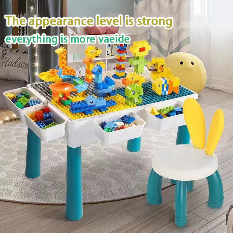 Building Blocks Table and Chair Set Multi-Function Study Table Learning ...