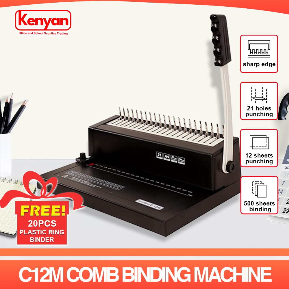 Comb Binding Machine C12M A4 size 21 Holes with FREE 20pcs Binder (12sheets Punched)(500sheets