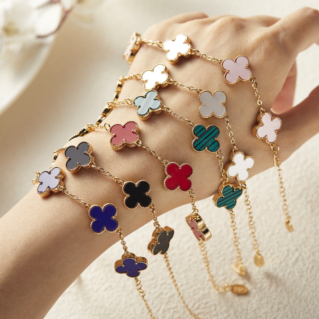 THKL 18K Gold Plated four-leaf clover flower pendant bracelet Non ...