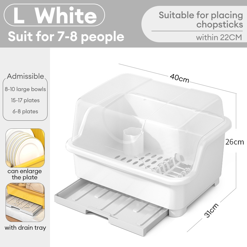 Kitchen Dish Rack With Drainpan Plastic Full Flap Plate Organizer Dust ...