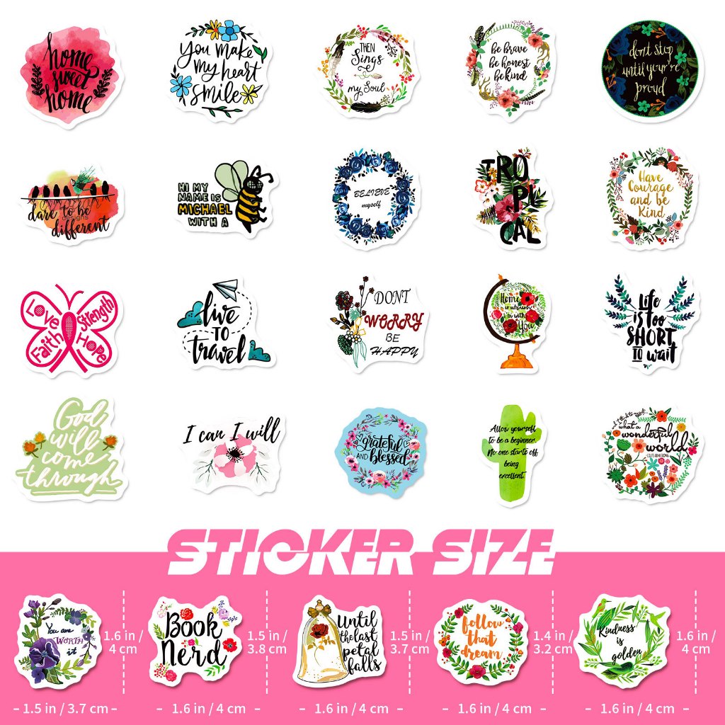 50pcs Mini Inspirational Quotes Waterproof Removable sticker set phone ...