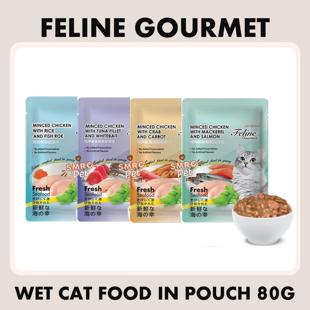 Pet Plus Feline Gourmet Wet Cat Food in Pouch 80g Minced Chicken With ...