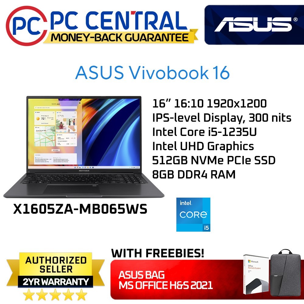 Asus VIVOBOOK 16 (X1605ZA-MB065WS)1920x1200 IPS | Intel Core i5-1235U ...