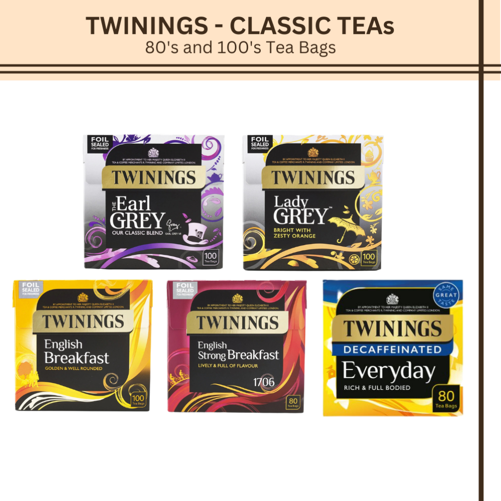 TWININGS TEA 80s & 100s teabags - Earl Grey, English Breakfast, Lady Grey, Strong  English Breakfast