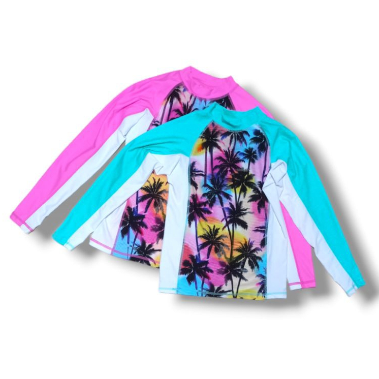 Affordable Kids Girl Rash Guard Long Sleeve Coconut Tree print S, M, L ...