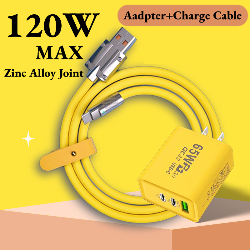 Charger Set 65W 3 Ports Charger Adapter+1m Fast Charger Liquid Silicone ...