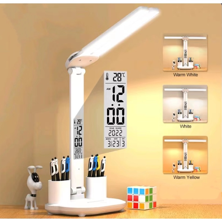 Learning desk lamp Dual lamp LED Dimmable light with clock desk lamp ...