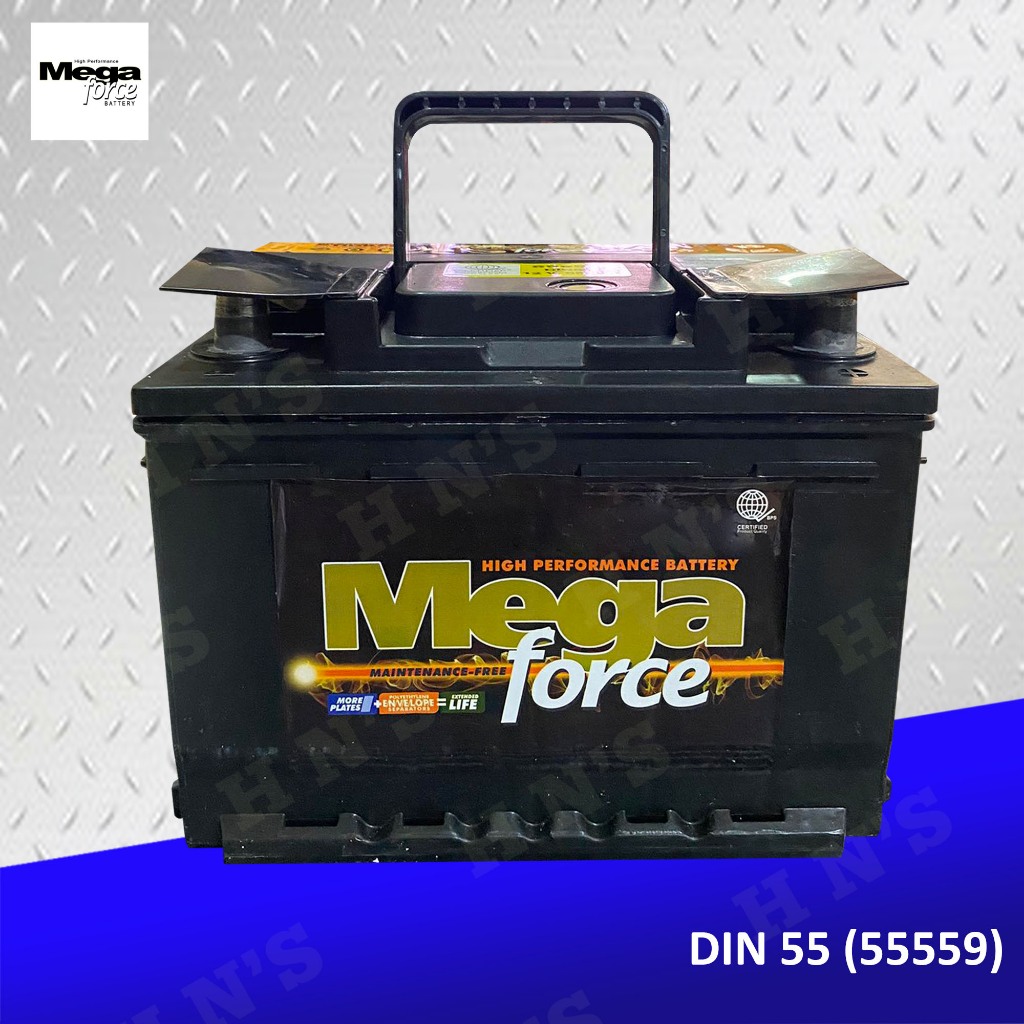 Mega Force DIN 55 ( 55559 ) Maintenance Free Car Battery with 18 Months ...