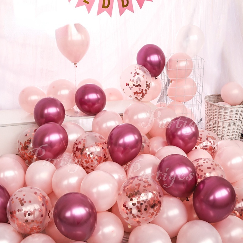 20PCS Pink Rose Gold Confetti Latex Balloon Birthday Party Baby shower ...