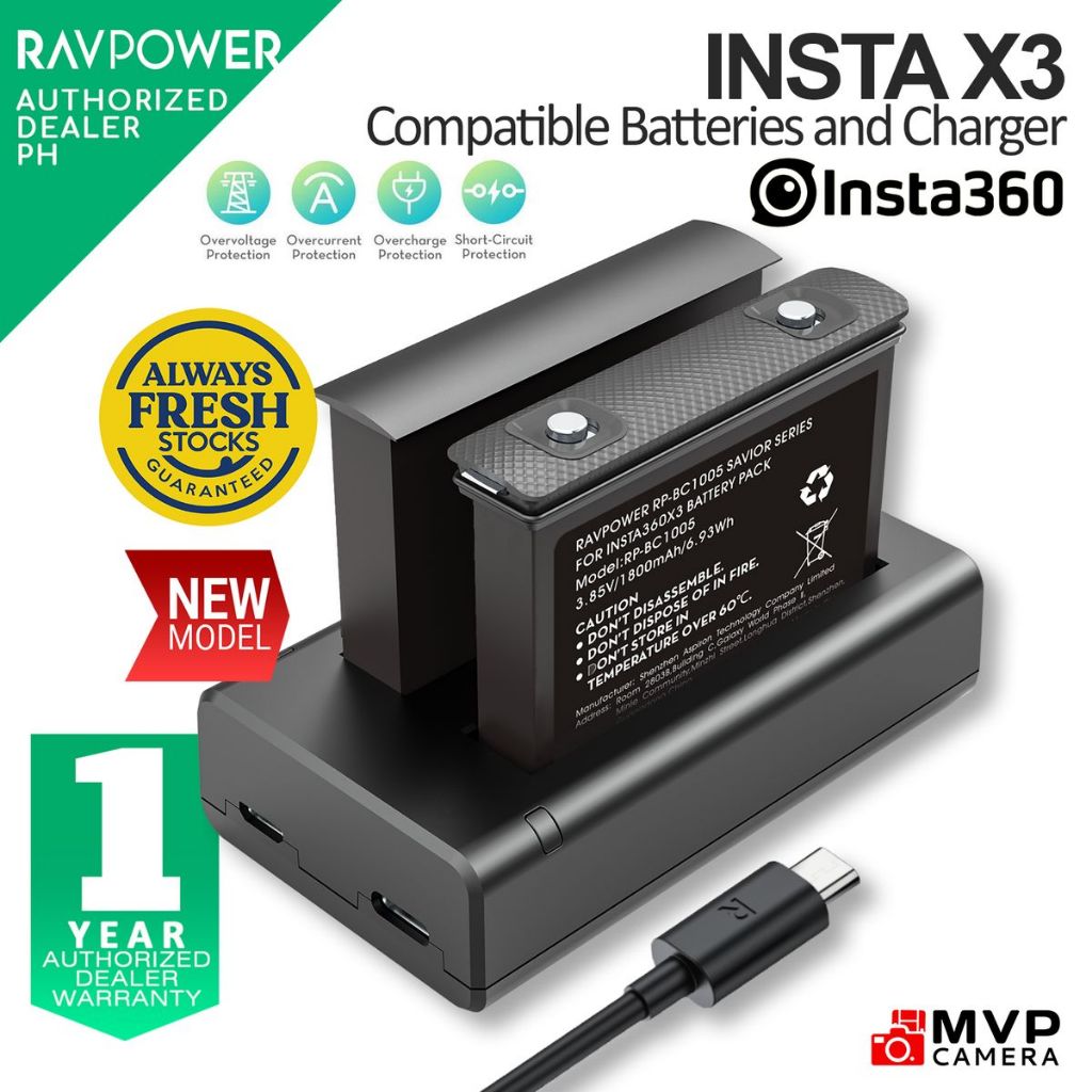 Chargeur De Batterie Pour Insta360 X5 – Charge 2 Batteries Simultanément, USB-C, 120 Min, Compact, Set Avec Batterie
