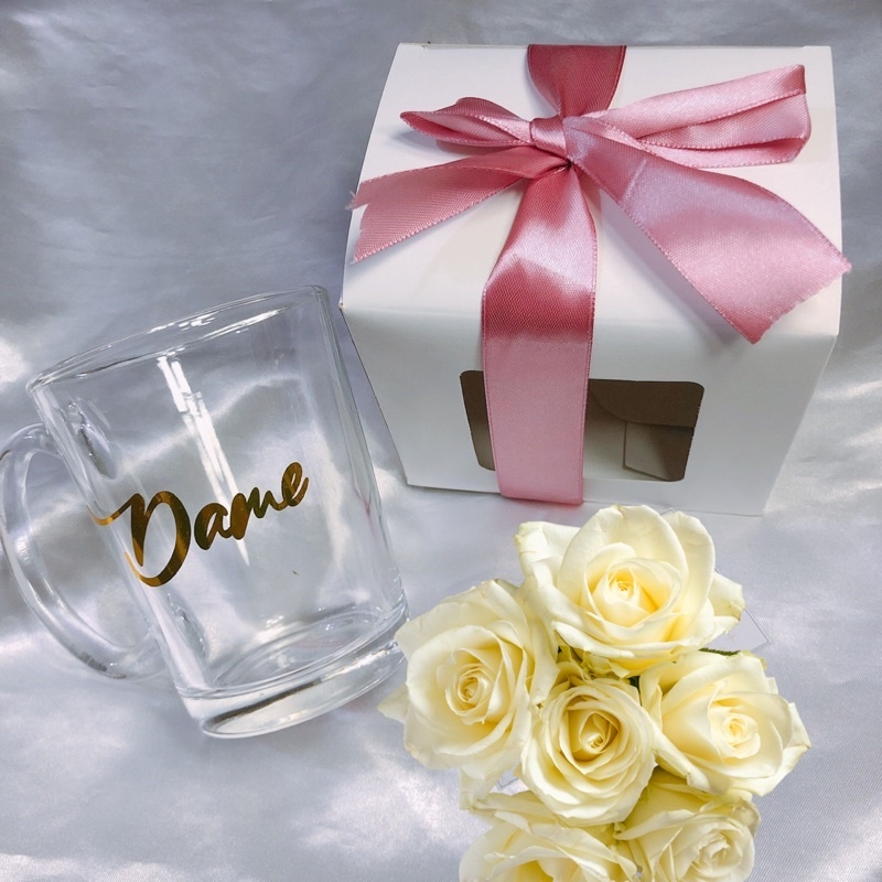 PERSONALIZED Clear glass coffee mug w/ box and ribbon | Shopee Philippines