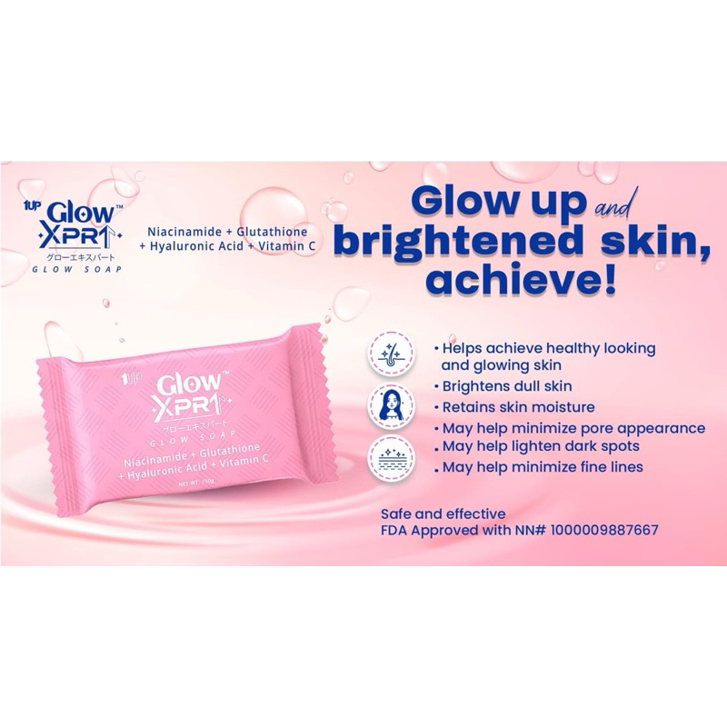 glow xprt glutathione 1UP SOAP w/ Niacinamide, Glutathione, Hyaluronic Acid and Vit.C (100g) diet-kosher