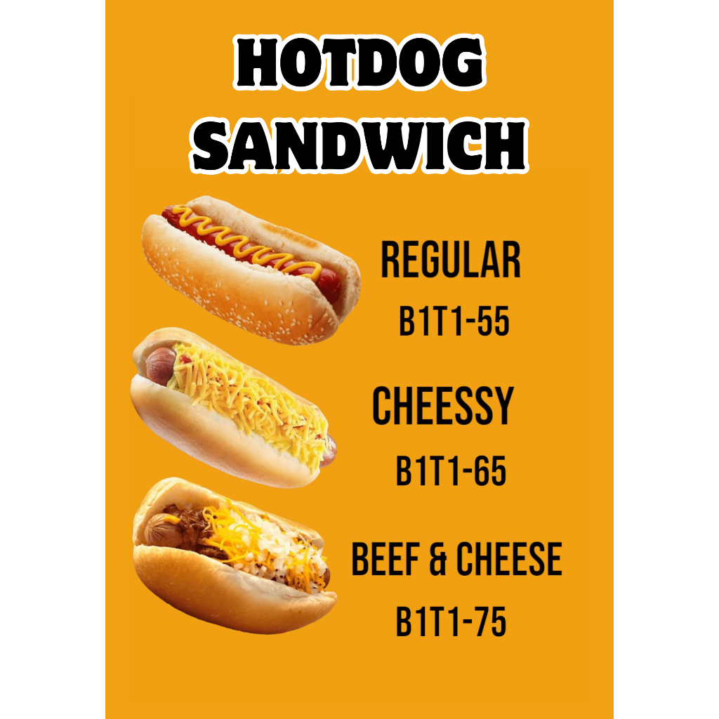 Laminated HOTDOG SANDWICH Signages A4 Size makapal 250mic glossy ...