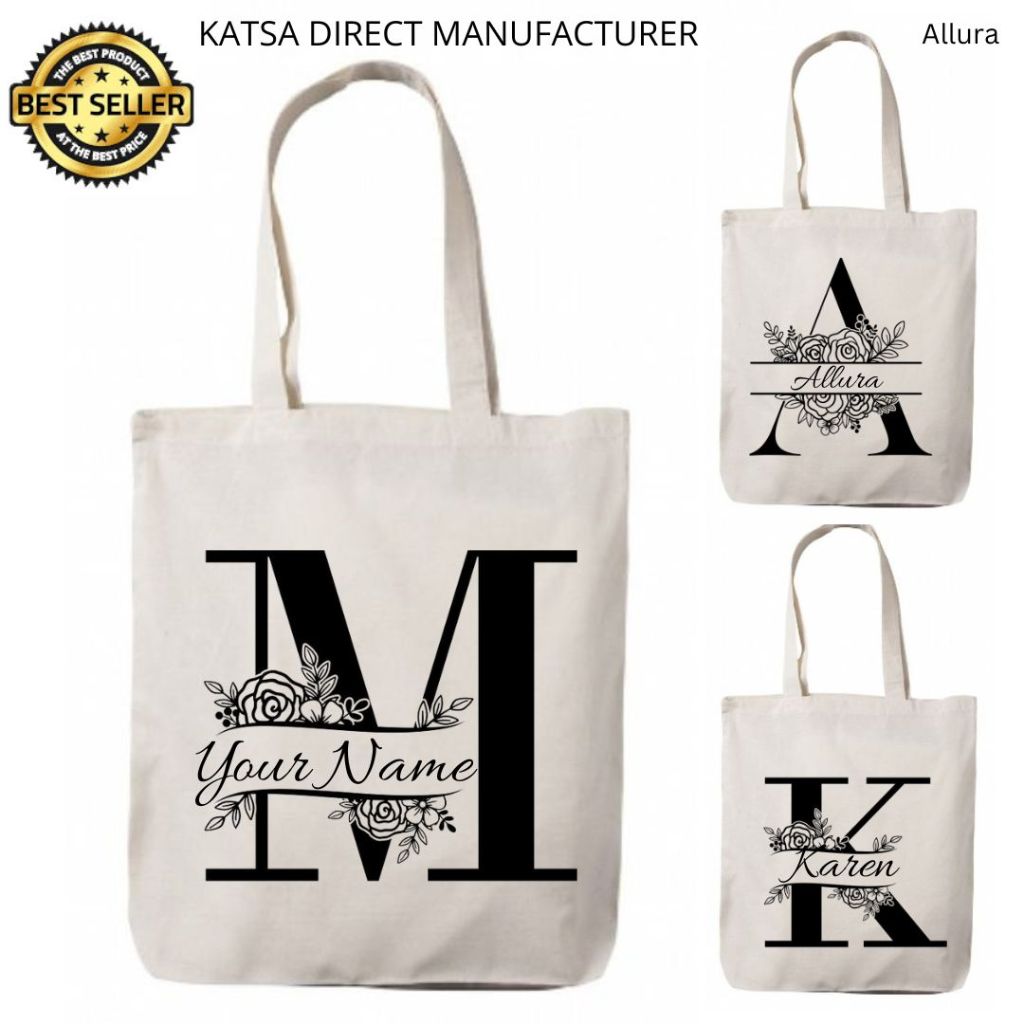 Personalized Your Name Canvas Tote Bag Katsa Monogram 01 Shopee Philippines