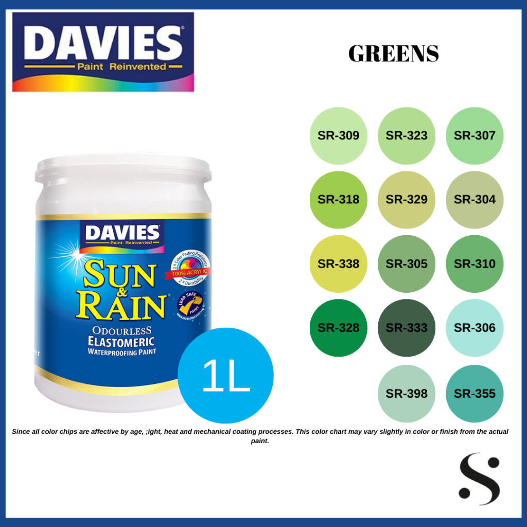 Davies Sun and Rain Elastomeric Paint Greens For Interior and Exterior
