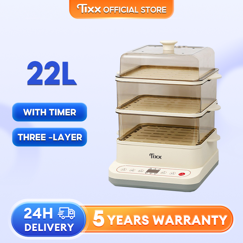 Tixx 22L Electric Steamer For Siomai Timer Egg Boiler Cooker 3 Layers