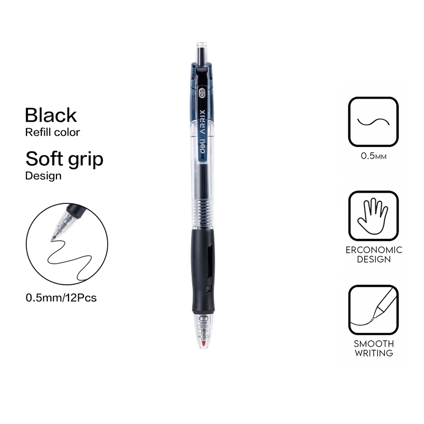 Deli EG08-BK Arrix Bullet Tip Gel Pen 0.5mm Black 1PC | Shopee Philippines