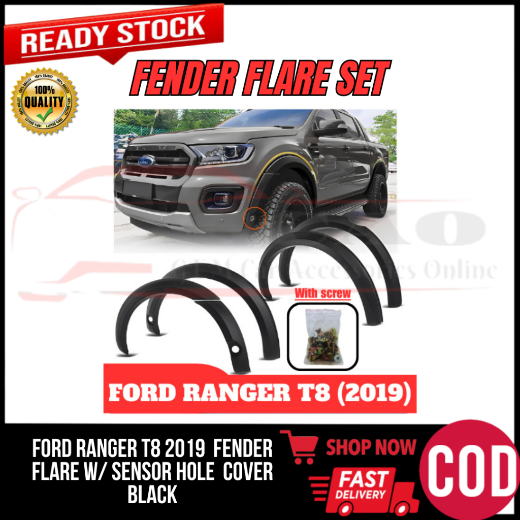 GCAO Ford Ranger T8 2019 Fender Flare W/ Sensor Hole Cover Black (10119 ...