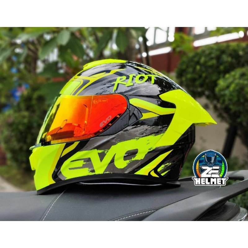EVO HELMET GTPRO RIOT YLW/GREEN FLASH RED/GOLD VISOR WITH FREE CLEAR