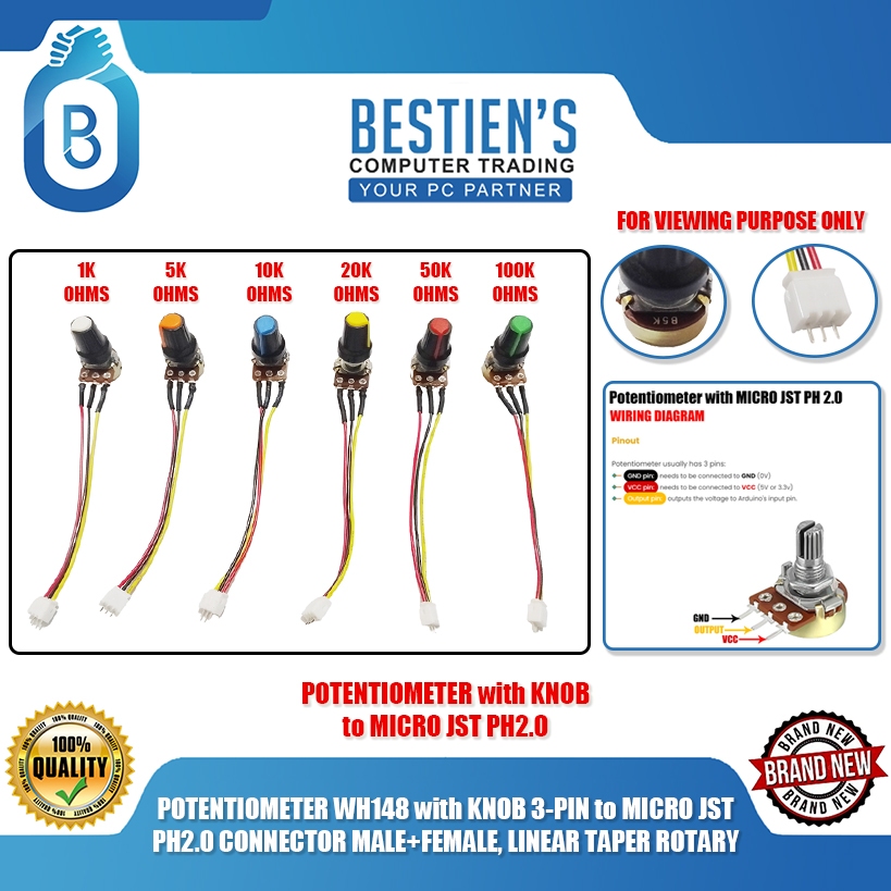 POTENTIOMETER WH148 with KNOB 3-PIN to MICRO JST PH2.0 CONNECTOR MALE ...