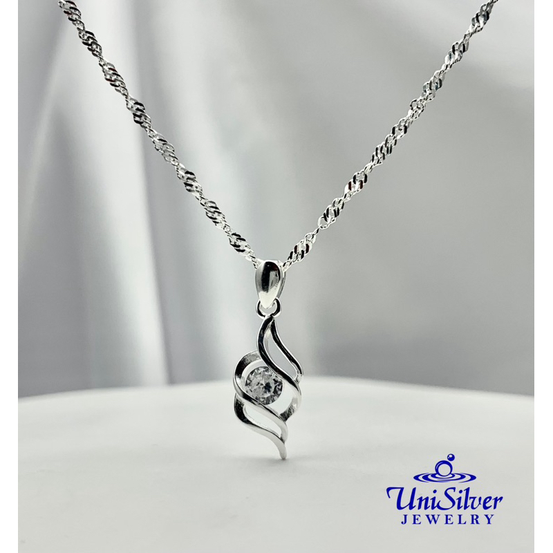 Unisilver 925 Sterling Silver Elegant Swirl With Stone Pendant Necklace