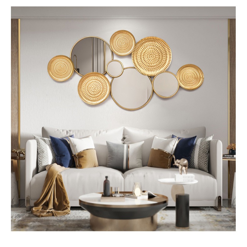 115x58cm Disk Mirror Wall Decoration Classical Iron Round Mirror Sofa ...