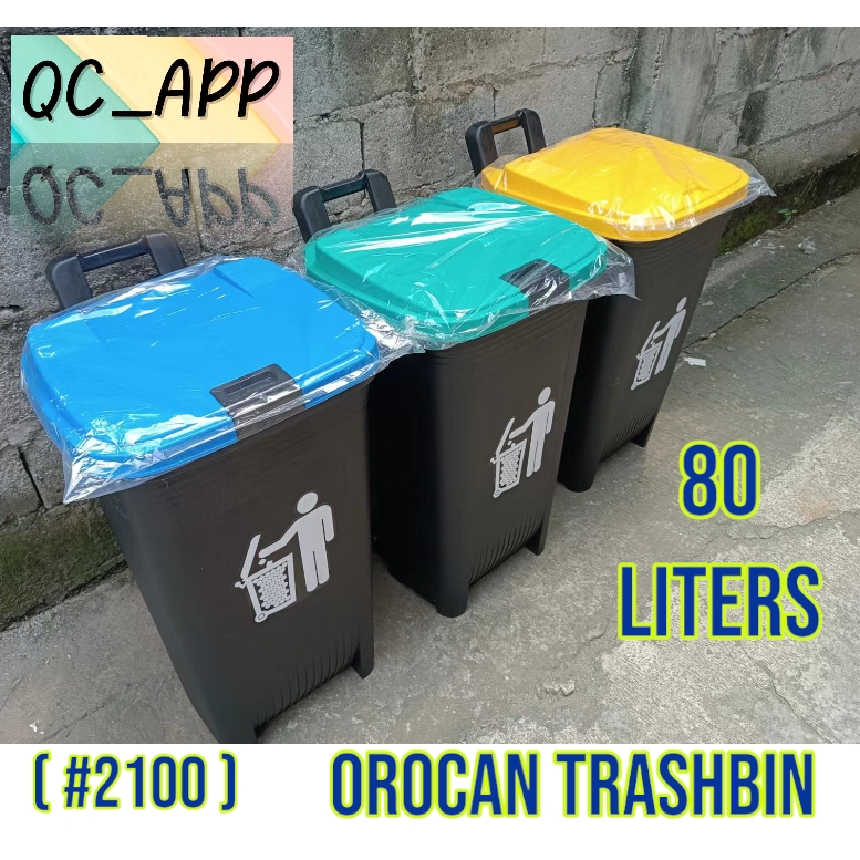 (2100) 80L OROCAN Trash bin Trash Can with Wheels and lock basurahan (RANDOM COLOR) Shopee