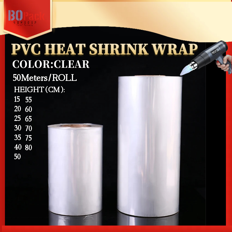 50meters Clear PVC Heat Shrink Wrap Rolls Various Sizes (15cm to 80cm