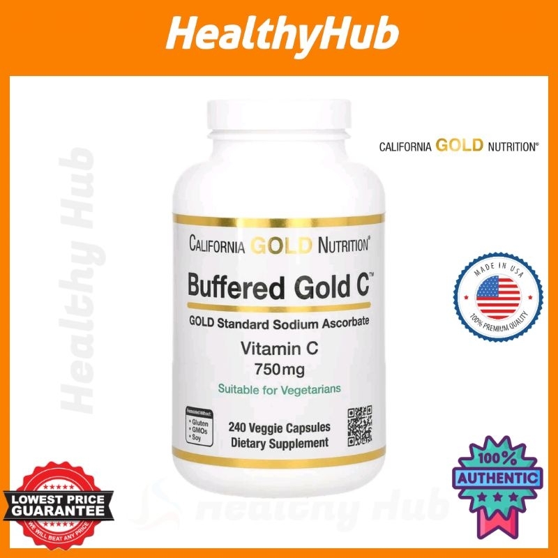 Buffered Vitamin C 750mg, California Gold Buffered Gold C, 240 Veggie ...