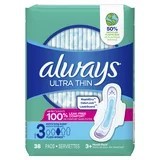 Always Ultra Thin Daytime Pads with Wings, Size 3, Extra Long Super, 38 ...