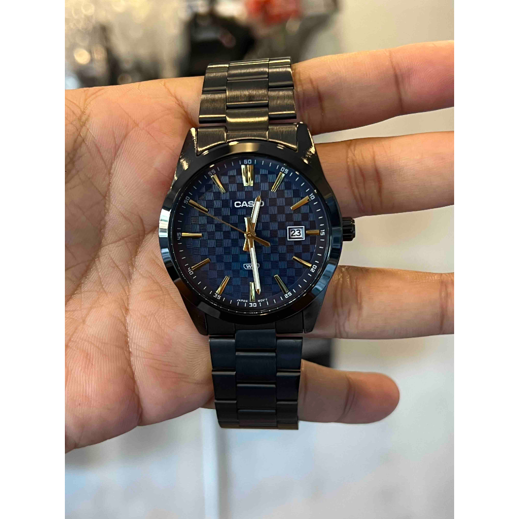 ORIGINAL CASIO Analog Blue Dial Black Stainless-Steel Men's Watch MTP ...