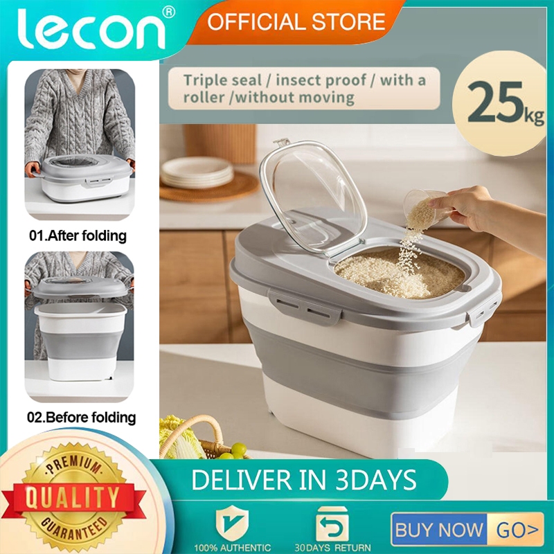 Lecon 25kg Rice Dispenser Foldable Storage Box Sealing Corver Grain ...