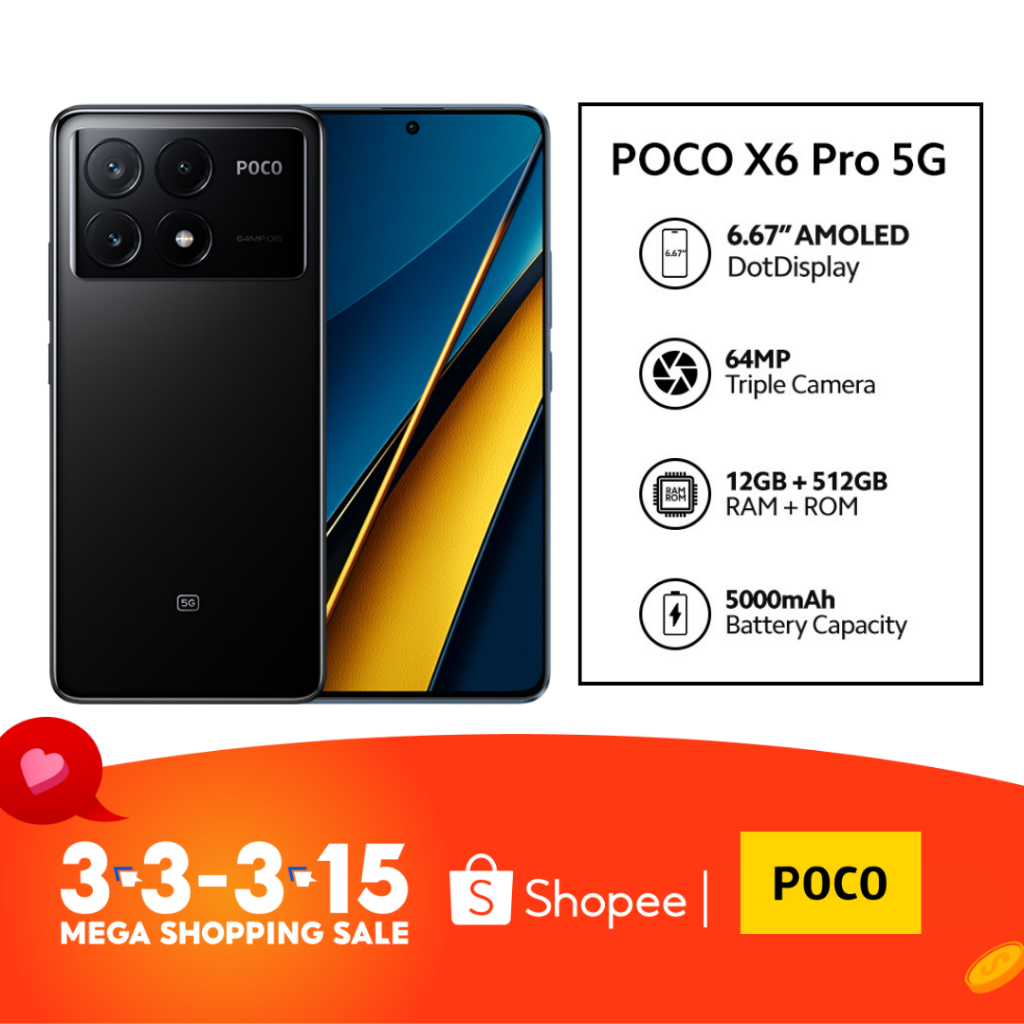 POCO X6 PRO 5G 8GB+256GB / 12GB+512GB Android Smartphone Shopee