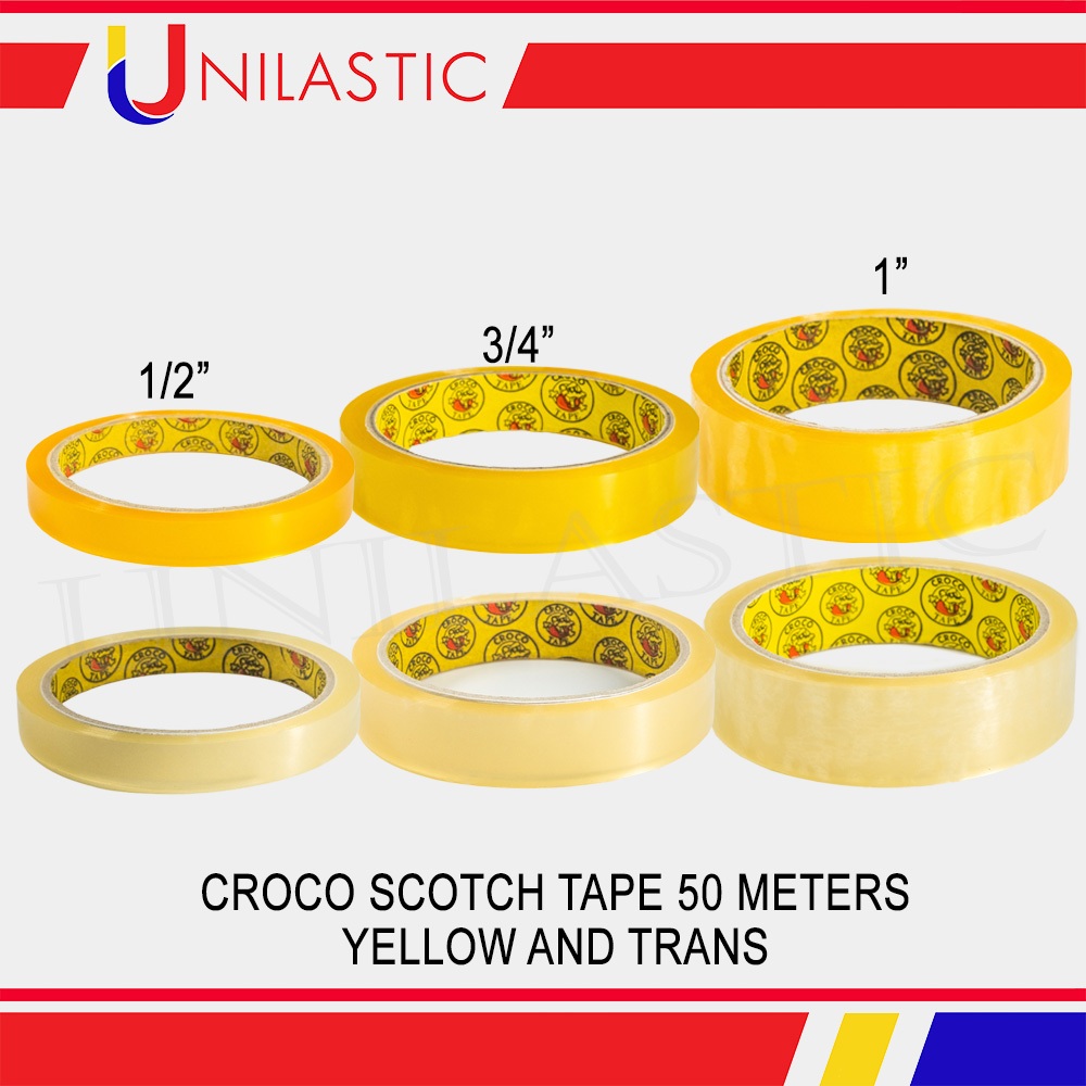 CROCO SCOTCH TAPE ALL SIZES 50 METERS (YELLOW AND TRANS) | Shopee ...