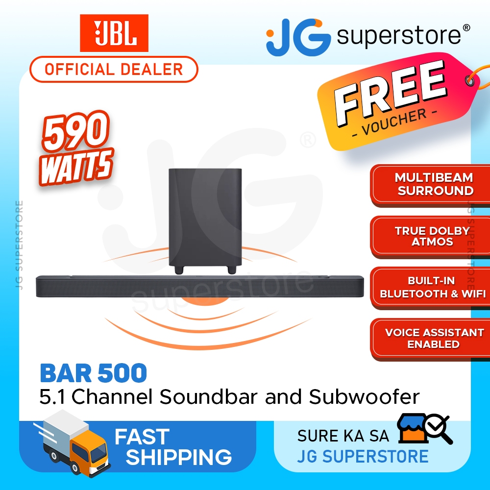 JBL BAR 500 590W 5.1 Channel HDMI eARC Soundbar & Subwoofer Surround