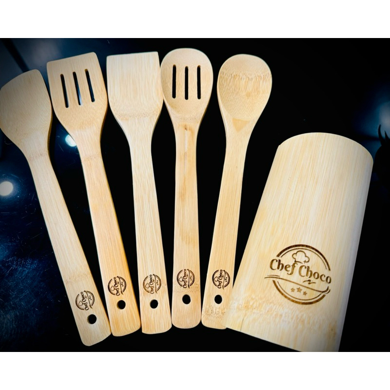Personalized Bamboo Kitchen Utensils (6-pc set, laser engraved - Sealed ...