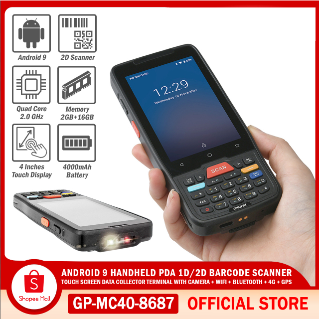 GP-MC40-8687 Android 9 Handheld PDA 1D 2D Barcode Scanner Touch Screen ...