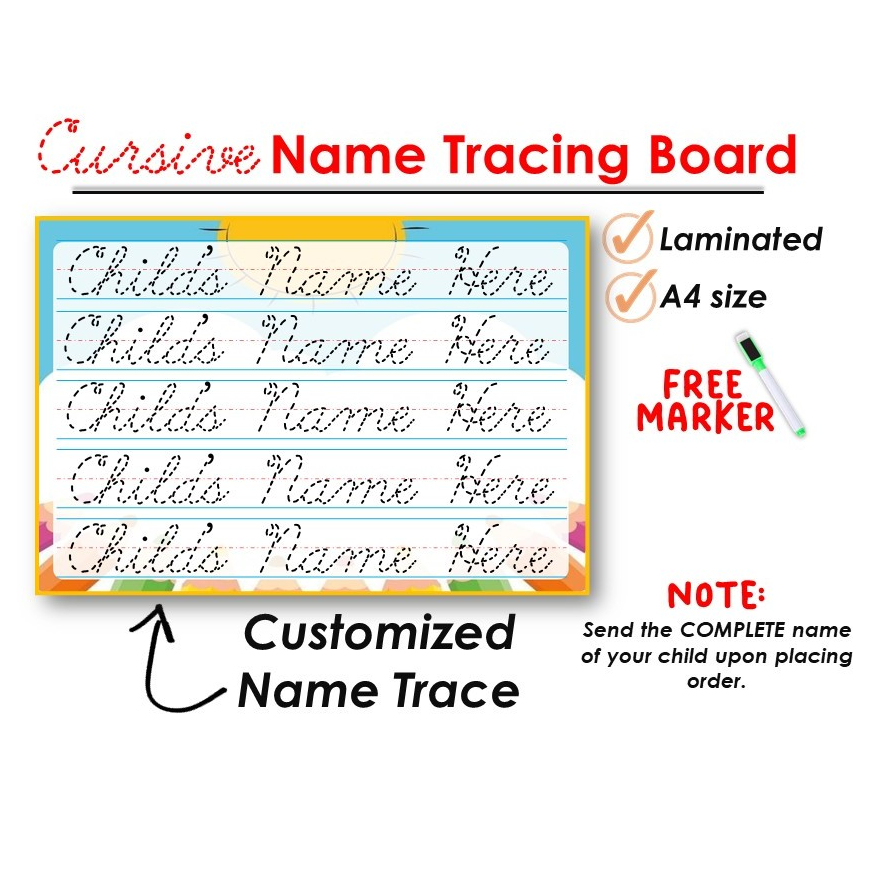 CURSIVE Tracing LAMINATED NAME TRACE, ALPHABET writing for kid A4 size ...