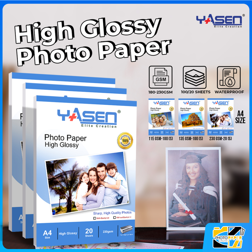 Yasen Photo Paper A4 Size No Back Print Glossy Paper Inkjet (100/20