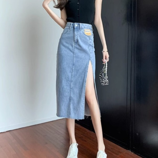 High slit long Skirt plus size【XS-6XL】sexy Denim skirt for women Wash ...